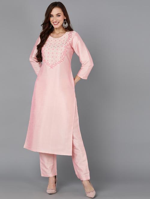 pink solid straight kurta - 19815895 - Very Small Image - 1