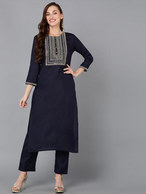 navy blue solid straight kurta - 19815909 - Very Small Image - 1