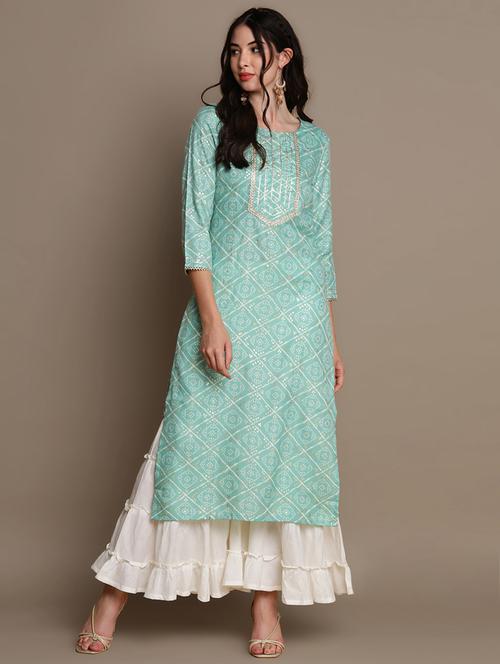 turquoise printed straight kurta - 19815914 - Very Small Image - 1