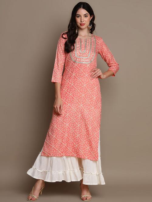 peach printed straight kurta - 19815917 - Very Small Image - 1
