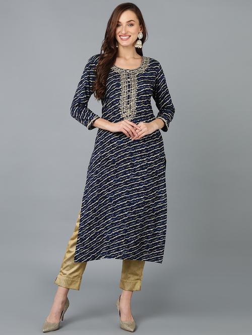navy blue printed straight kurta - 19815921 - Very Small Image - 1