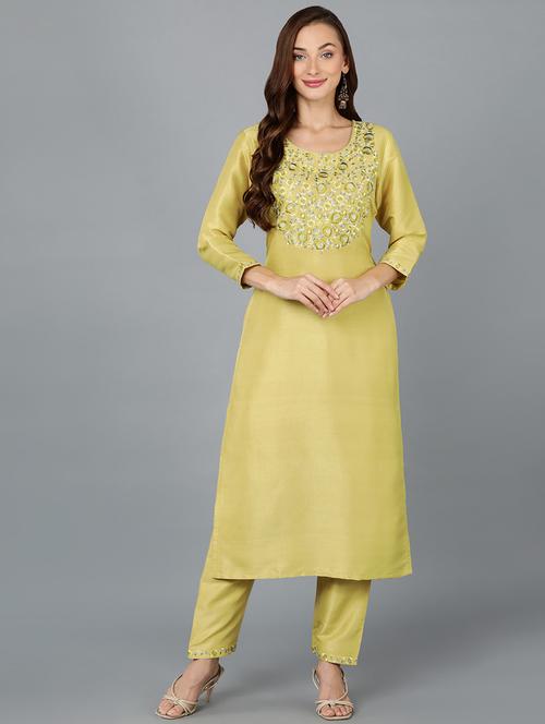 yellow embroidered straight kurta - 19815954 - Very Small Image - 1
