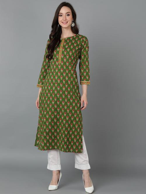green printed straight kurta - 19815968 - Very Small Image - 1