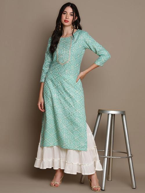 turquoise printed straight kurta - 19815998 - Very Small Image - 1