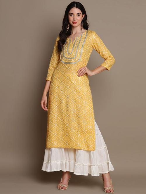 yellow printed straight kurta - 19815999 - Very Small Image - 1