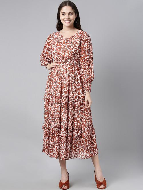 v neck floral printed fit & flare dress - 19816145 - Very Small Image - 1
