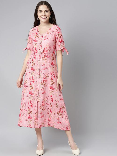 v neck floral printed a line dress - 19816147 - Very Small Image - 1
