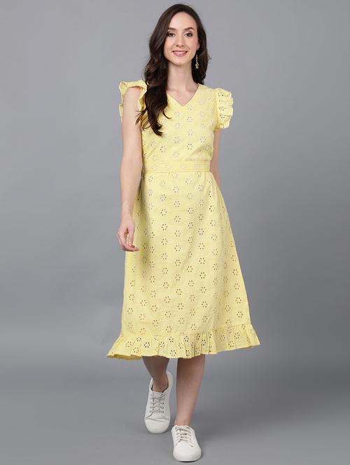 v neck solid a line dress - 19816151 - Very Small Image - 1