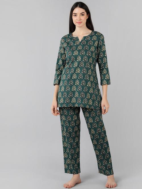 women printed cotton nightsuit set - 19816231 - Very Small Image - 1