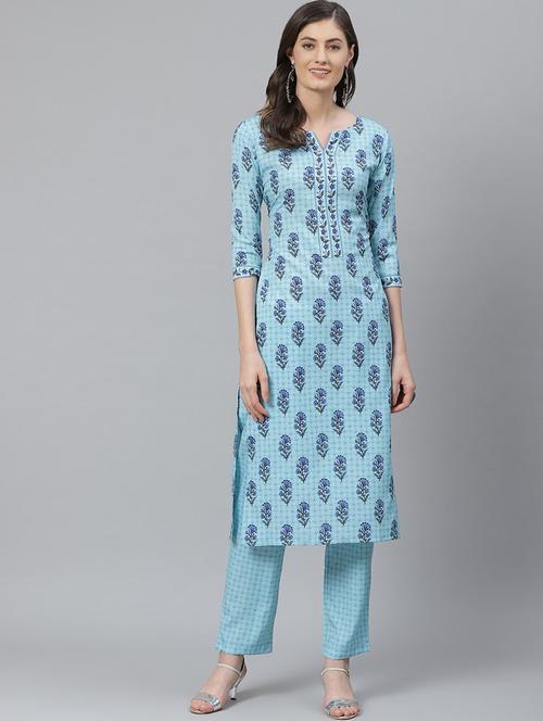 ethnic motif print kurta pant set - 19816279 - Very Small Image - 1