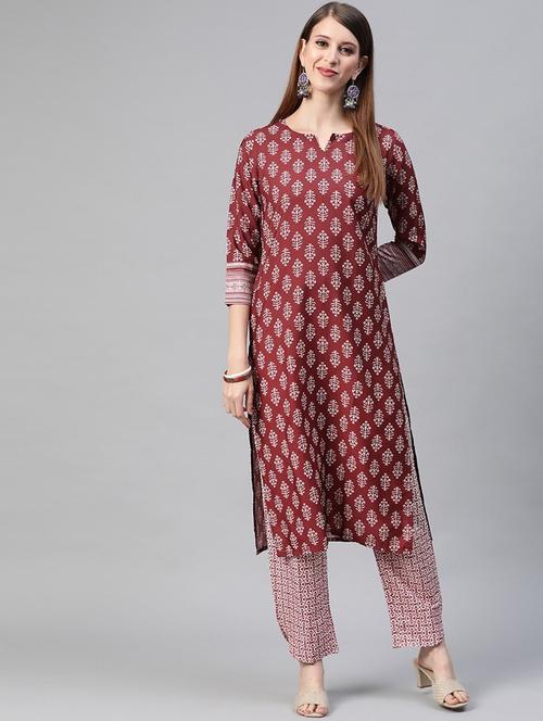 ethnic motif print kurta pant set - 19816308 - Very Small Image - 1