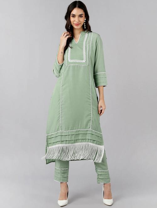lace work kurta pant set - 19816362 - Very Small Image - 1