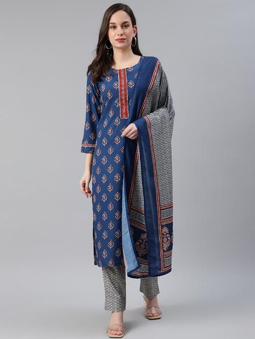 ethnic motif print kurta pant set - 19816390 - Very Small Image - 1