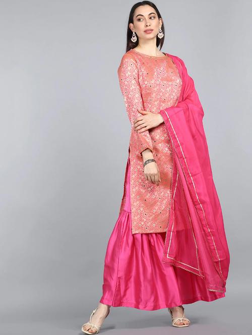 jacquard work kurta sharara set - 19816427 - Very Small Image - 1