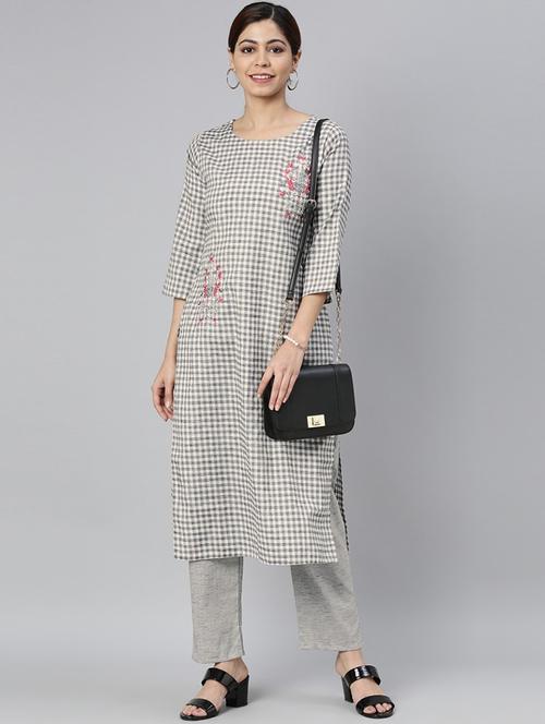 checkered kurta pant set - 19816696 - Very Small Image - 1