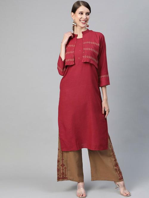 embroidered kurta palazzo set - 19816795 - Very Small Image - 1