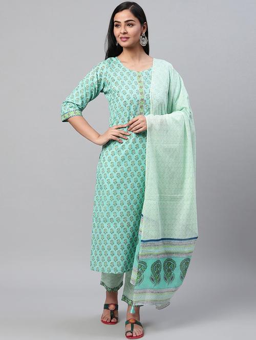 printed kurta pant set with dupatta - 19816826 - Very Small Image - 1