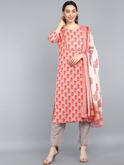 printed kurta pant set with dupatta - 19816844 - Very Small Image - 1