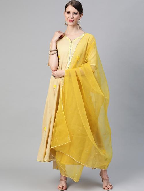 printed flared kurta pant set with dupatta - 19816918 - Very Small Image - 1