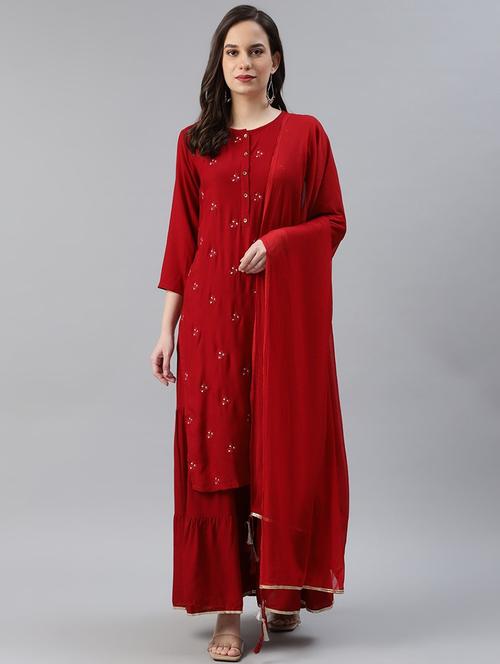 self design kurta sharara set with dupatta - 19816922 - Very Small Image - 1