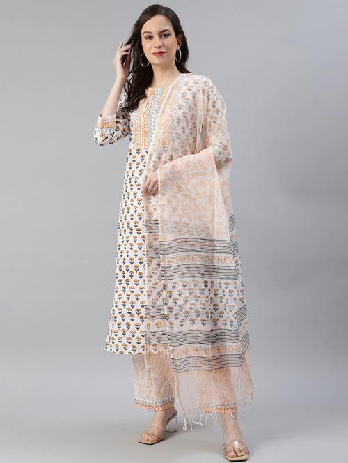 printed kurta pant set with dupatta - 19816936 - Very Small Image - 1