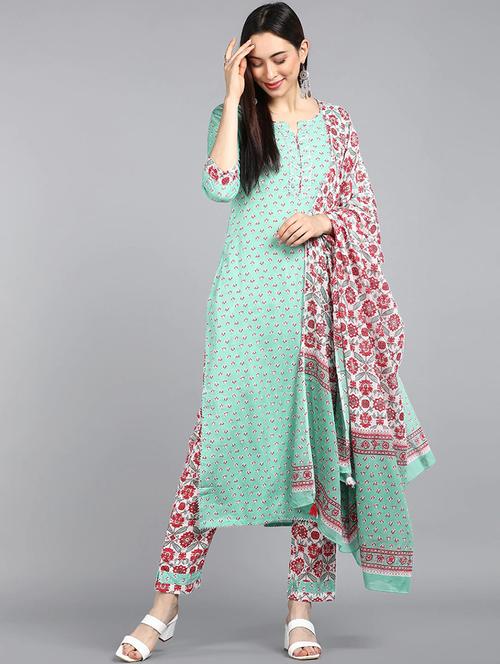 printed kurta pant set with dupatta - 19816940 - Very Small Image - 1