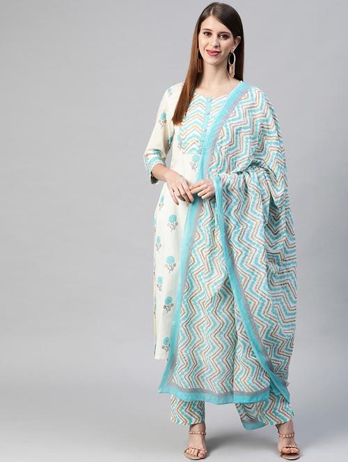printed kurta pant set with dupatta - 19816985 - Very Small Image - 1