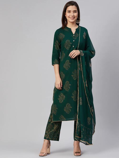 foil printed kurta pant set with dupatta - 19816990 - Very Small Image - 1