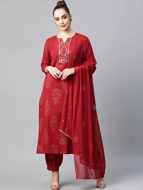 foil printed kurta pant set with dupatta - 19816991 - Very Small Image - 1