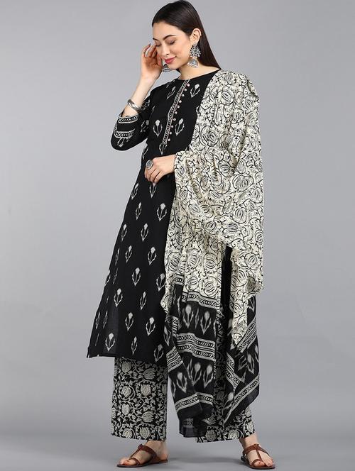 printed flared kurta pant set with dupatta - 19817018 - Very Small Image - 1