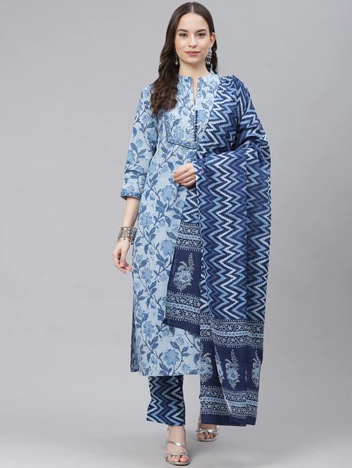 printed kurta pant set with dupatta - 19817033 - Very Small Image - 1