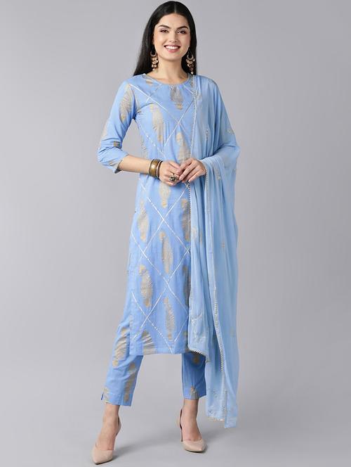 foil printed kurta pant set with dupatta - 19817048 - Very Small Image - 1