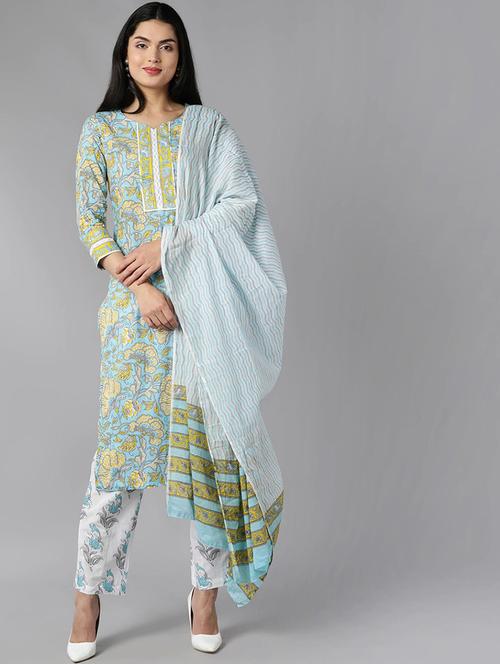 printed kurta pant set with dupatta - 19817079 - Very Small Image - 1
