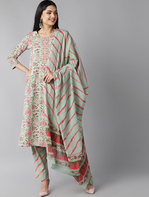 printed kurta pant set with dupatta - 19817094 - Very Small Image - 1