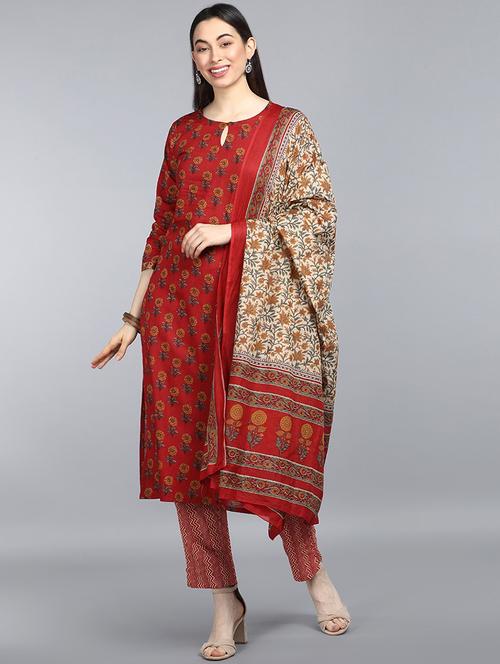 printed kurta pant set with dupatta - 19817103 - Very Small Image - 1