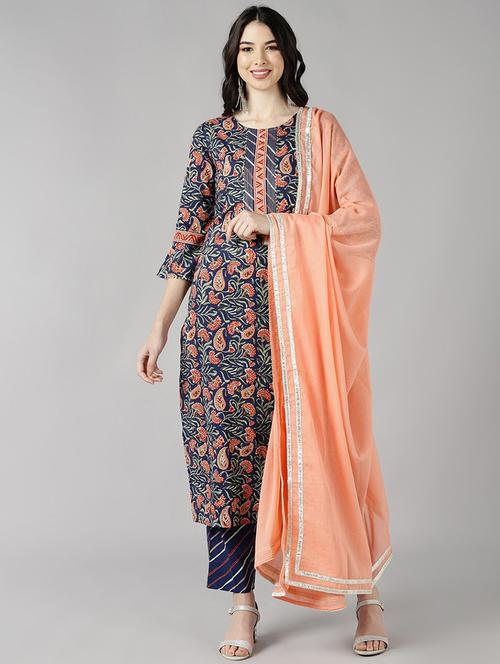 printed kurta pant set with dupatta - 19817139 - Very Small Image - 1