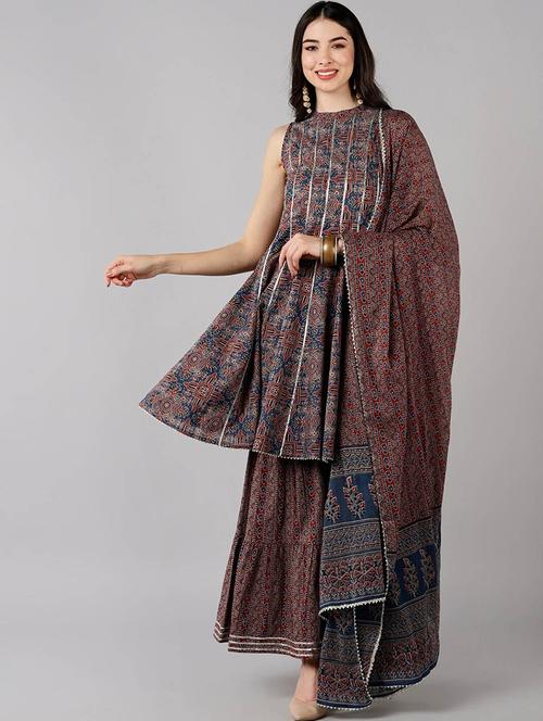 printed kurta sharara set with dupatta - 19817154 - Very Small Image - 1