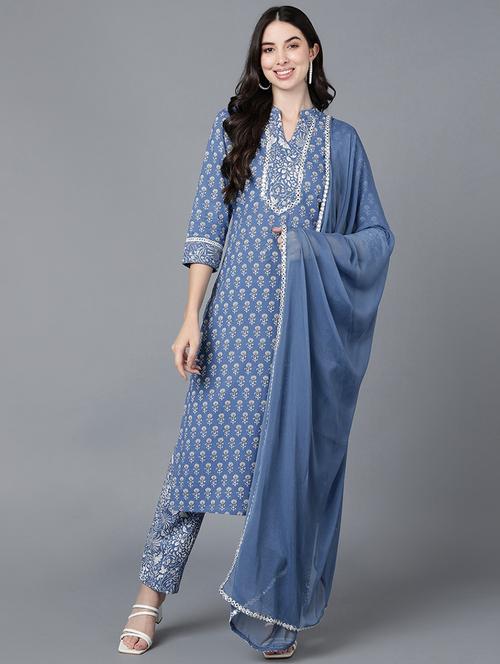 printed kurta pant set with dupatta - 19817206 - Very Small Image - 1