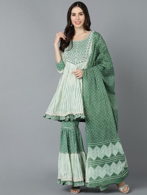 tie & dye kurta sharara set with dupatta - 19817221 - Very Small Image - 1