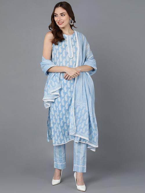 printed kurta pant set with dupatta - 19817285 - Very Small Image - 1