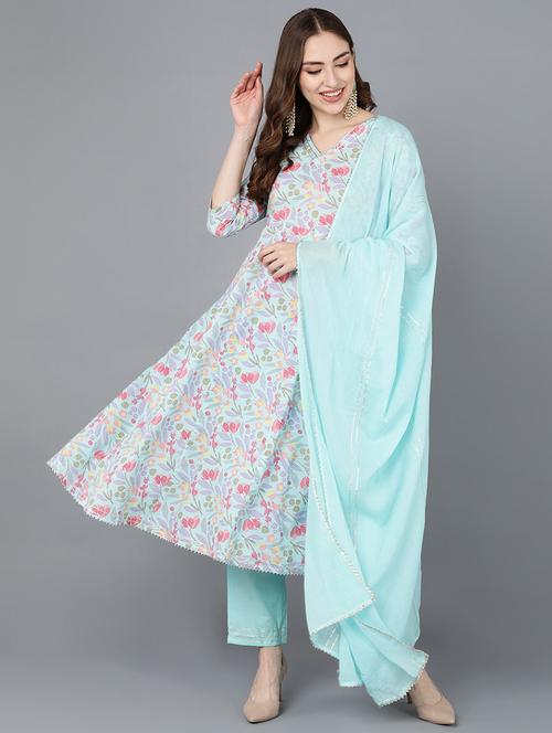 printed kurta pant set with dupatta - 19817288 - Very Small Image - 1
