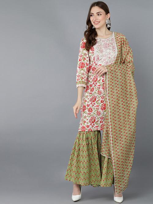 printed kurta sharara set with dupatta - 19817312 - Very Small Image - 1