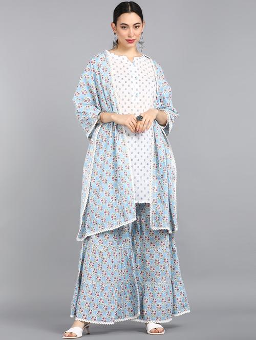 printed kurta sharara set with dupatta - 19817315 - Very Small Image - 1