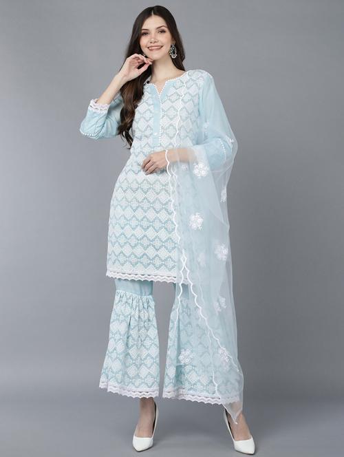 embroidered kurta sharara set - 19817344 - Very Small Image - 1