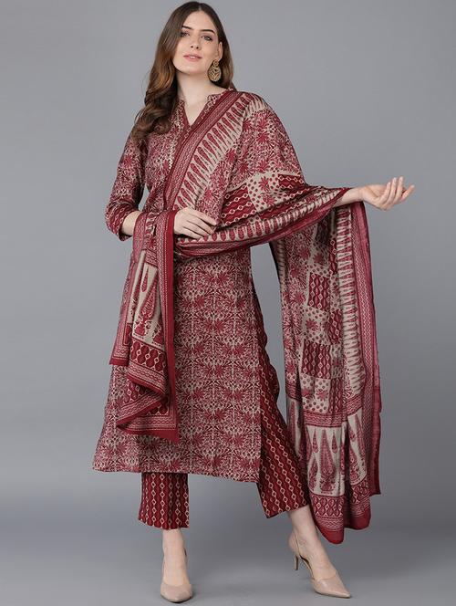 printed kurta pant set with dupatta - 19817387 - Very Small Image - 1