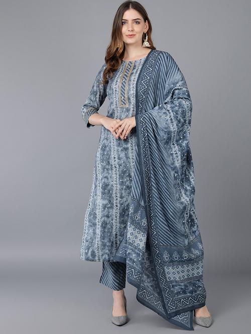 printed kurta pant set with dupatta - 19817427 - Very Small Image - 1