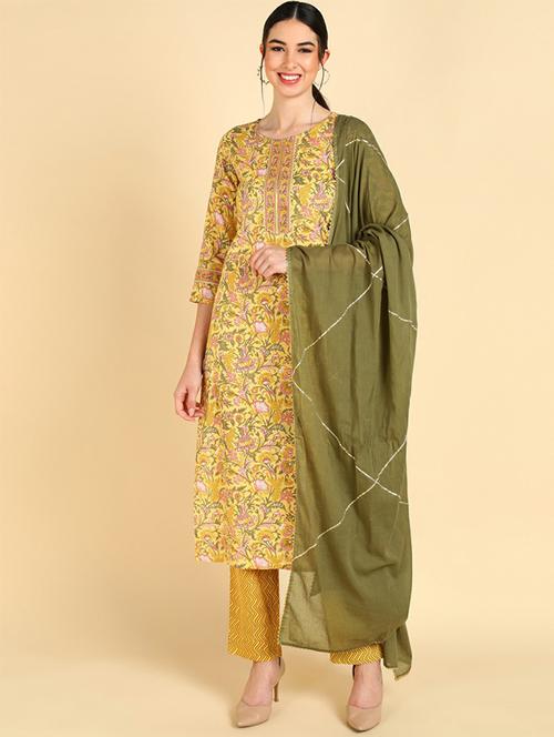 floral print kurta pant set with dupatta - 19817741 - Very Small Image - 1