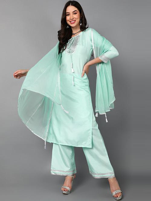 solid kurta palazzo set with dupatta - 19817754 - Very Small Image - 1