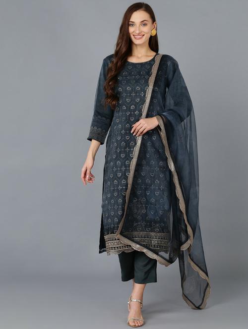 self design kurta pant set with dupatta - 19817773 - Very Small Image - 1