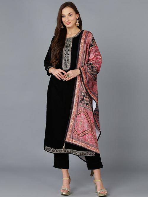 solid kurta pant set with dupatta - 19817779 - Very Small Image - 1